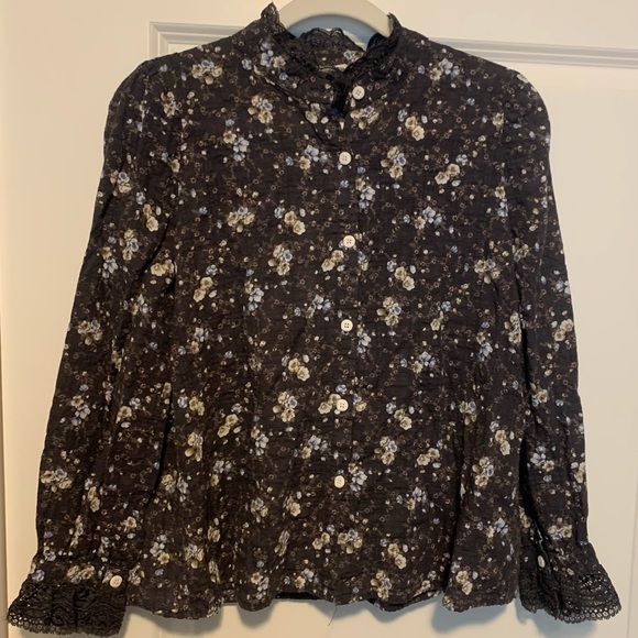 POL Floral Print Long Sleeve Lace Shirt with Front Pocket main image 0